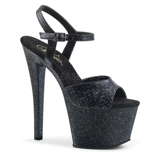 Sky-309MMG, 7 Inch High Heel Ankle Strap Sandal with Mini Glitters