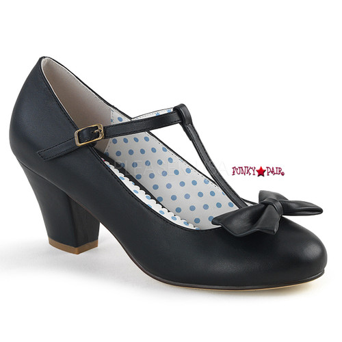 Wiggle-50, Black Cuben Heel T-strap Pump | Pin-Up Couture