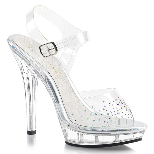 Fabulicious | Lip-108SD, 5" Clear Ankle Strap Sandal with Rhinestones on Vamp