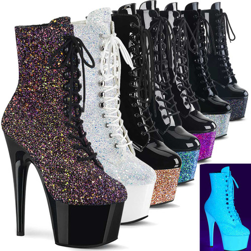 Pleaser Boots Adore-1020LG, 7" Glitter Platform Ankle Boots