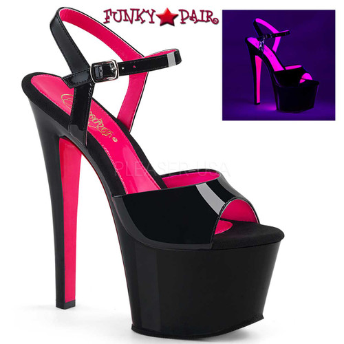 Sky-309TT, Platform Sandal with Two-Tone color Black/Neon Hot Pink