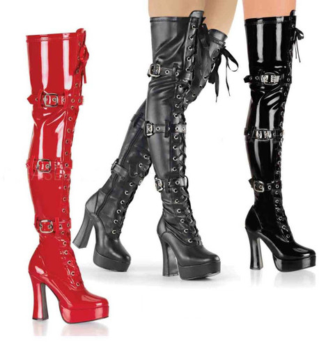 ELECTRA-3028, 5" Chunky Heel Thigh High Boots By Pleaser