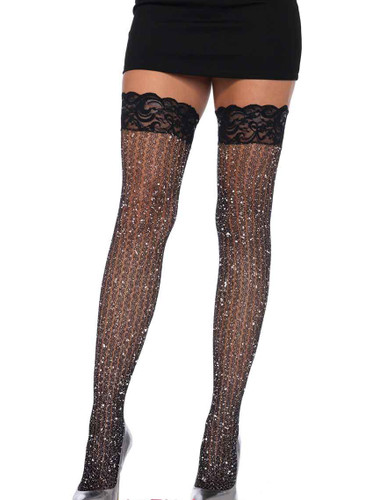 LA9322, Stay up Lace Top Lurex Shimmer Thigh Highs By Leg Avenue