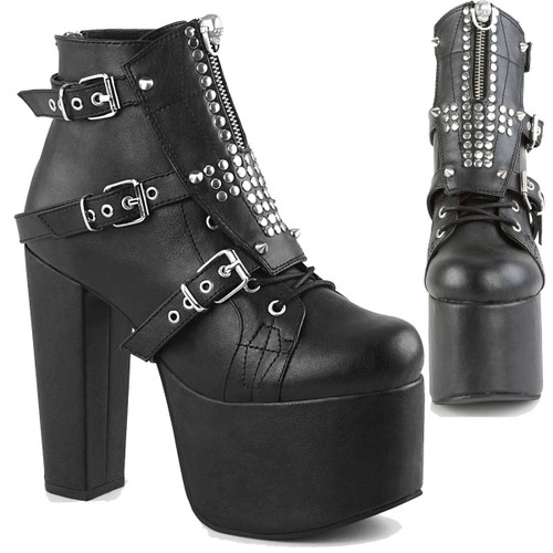 Torment-713, Chunky Heel Gothic Platform Ankle Boots by Demonia
