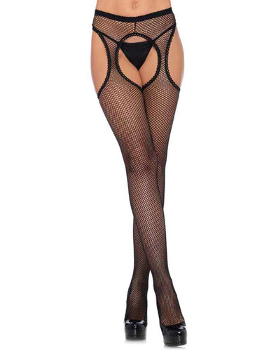 LA1941, Black Fishnet Suspender Hose By Leg Avenue