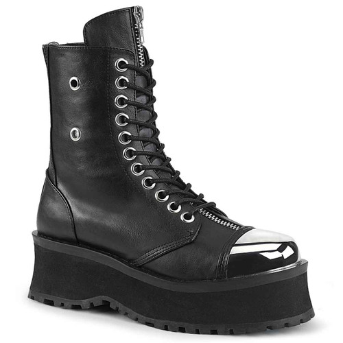 Gravedigger-10 Men's Black Vegan Platform Lace-up Ankle Boots by Demonia