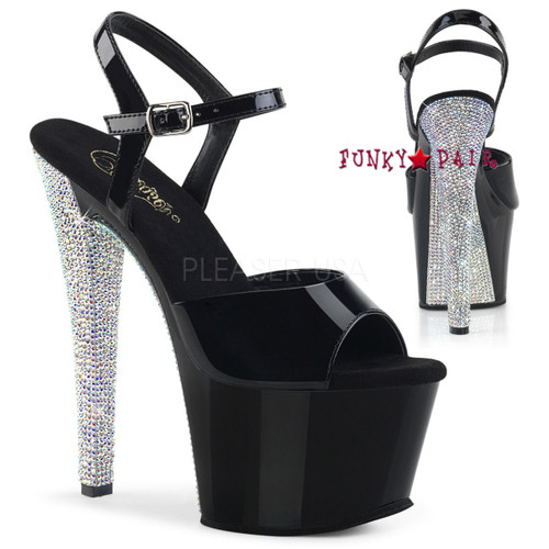 Pleaser | Sky-309MMG, 7 Inch Ankle Strap Sandal with Mini Glitters