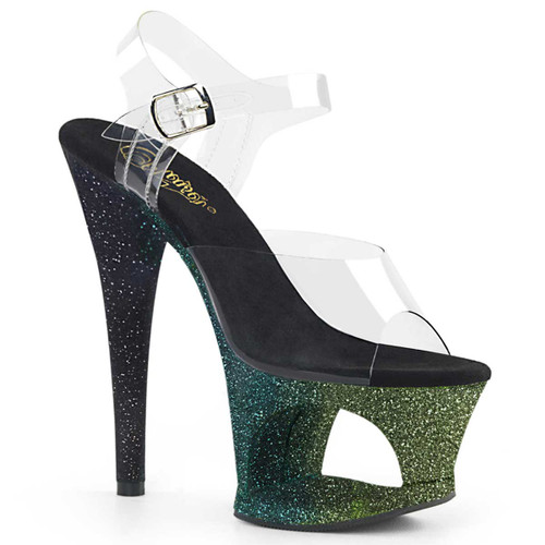 Moon-708Ombre, Glitter Ombre Cutout Platform Sandal Color Clr/Emerald-Blk Ombre