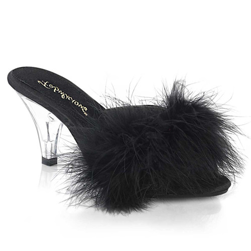 BELLE-301F, 3" Black Marabou Lingerie Slipper by Fabulicious Shoes