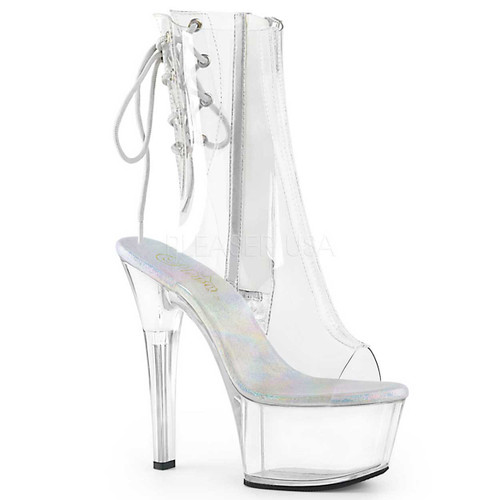 Pleaser | Aspire-1018C, 6 Inch  Clear Open Back Ankle Boots