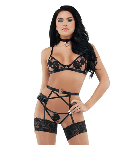 Starline Floral Top with Pleated Garter Belt Set