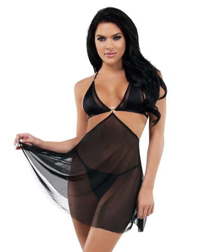 Cut out Mesh and Solid Babydoll Set Starline Lingerie SL7013