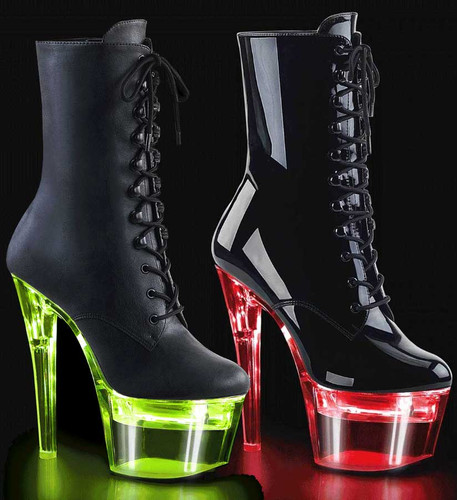 Pleaser | Flashdance-1020-7, Lite-Up Platform Lace-up Ankle Boots black faux leather