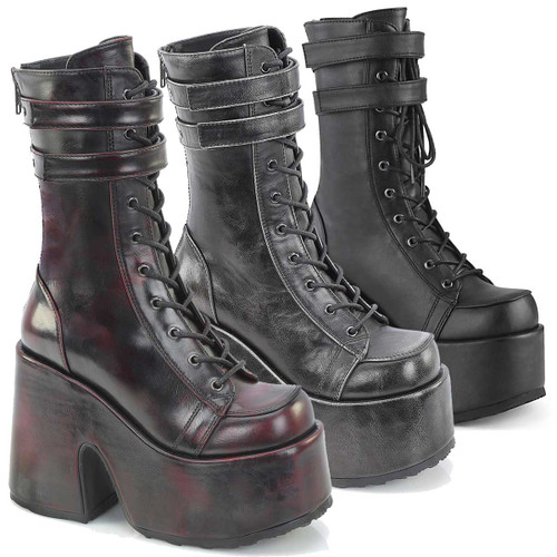 Camel-250 Women's Chunky Heel Mid-Calf Boots by Demonia Cult