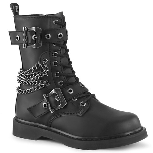 BOLT-250, Mid-Calf Lace-up Combat Boots with Chain Men's Demonia |