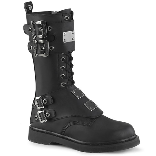 Mid-Calf Lace up Combat Boots with Metal Plates Men's Demonia | BOLT-345,