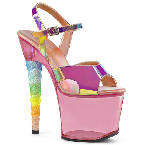 UNICORN-711T, Pink Ombre Glitter Unicorn Heel Ankle Strap Sandal by Pleaser