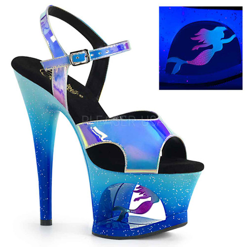 Pleaser Shoes | Moon-711MER, Blacklight Reactive Mermaid Platform Shoes