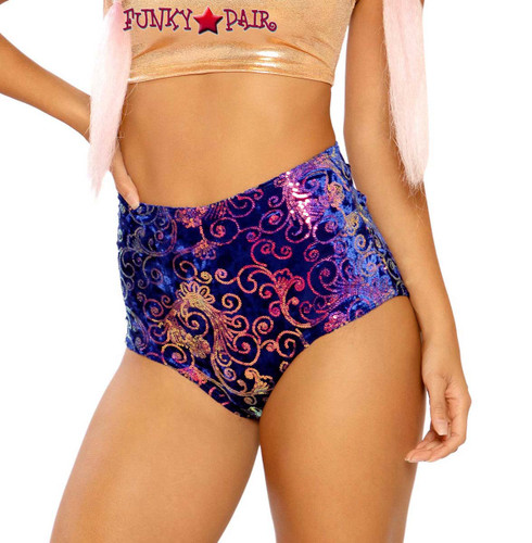 Sequin Embroidered High-Waist Short by J Valentine JV-FF150 color royal prism