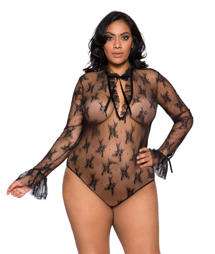 Plus Size Lingerie | LI248X, Long Sleeved Keyhole Teddy