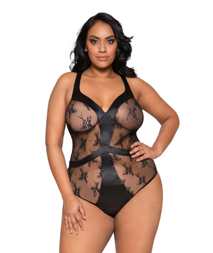 Plus Size Lingerie | LI259X, Satin and Lace Contrast Bodysuit