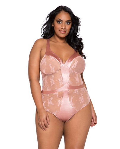 Plus Size Lingerie | LI260X, Satin and Lace Contrast Bodysuit