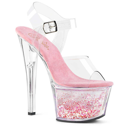 SKY-308WHG, 7 Inch Pink Flowing Glitters Platform by Pleaser USA