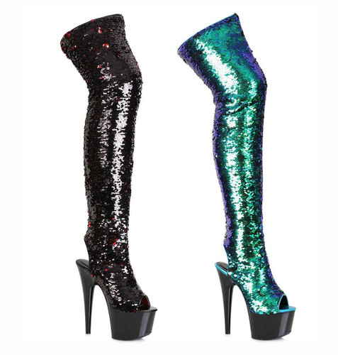 709-Ruby 7" Stiletto Sequin Thigh High Boots by Ellie