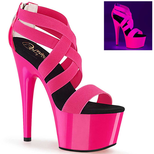 Adore-769UV, Neon Pink Criss Cross Strappy Sandal with Black Light Reactive By Pleaser USA