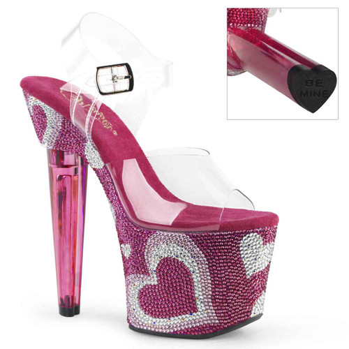 LOVESICK-708HEART, 7 Inch Platform with Heart Rhinestones By Pleaser USA