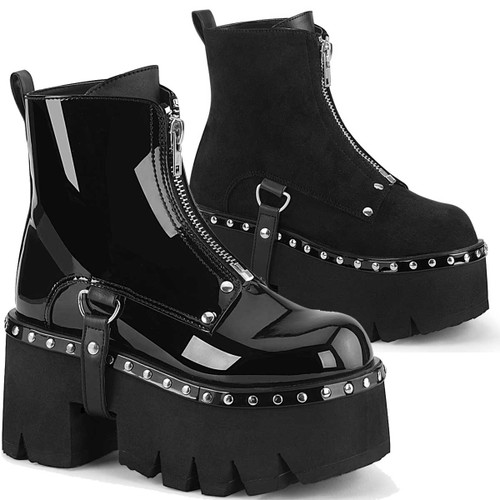 Demonia | Ashes-100, Chunky Heel Platform Ankle Boots