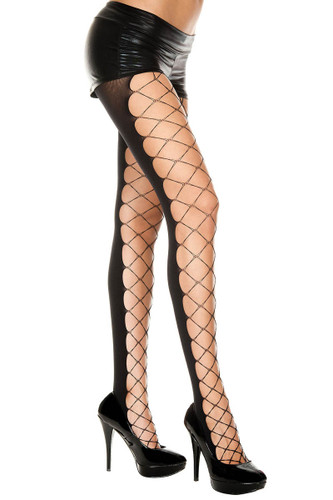 Diamond Net Panel Pantyhose by Music Legs ML-50019