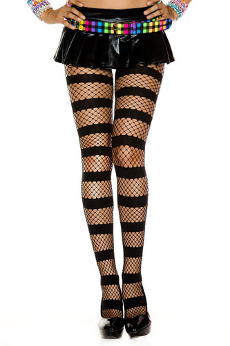 Horizontal Strip Fishnet Pantyhose by Music Legs ML-50061