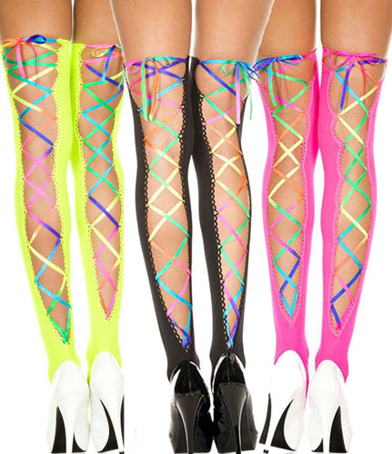 Rainbow Ribbon Lacing Stockings by Music Legs ML-4210