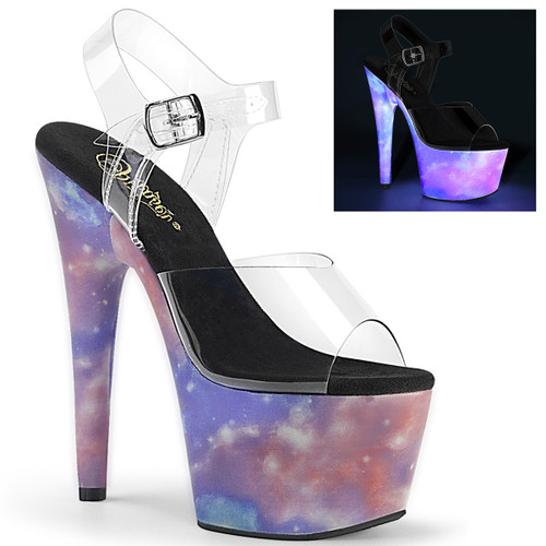 Adore-708REFL, Platform Sandal with Reflective Galaxy by Pleaser Shoes