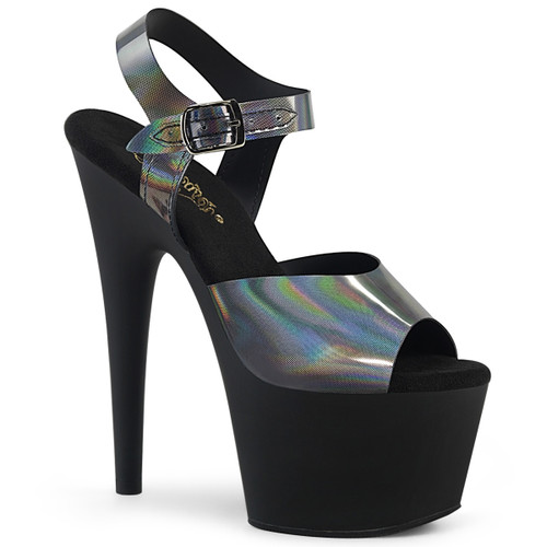 Pleaser 7 Inch Sandal | Adore-708N-DT, Pewter Hologram Platform