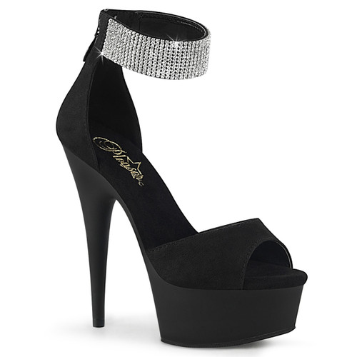 Delight-625, Black Suede with Rhinestone Ankle Cuffs Sandal By Pleaser USA