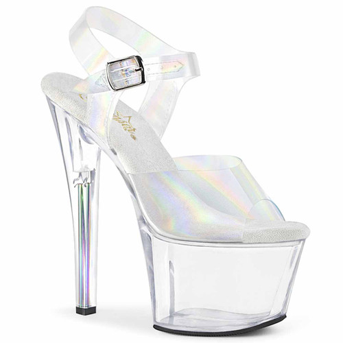 Pleaser | Sky-308N-RBH, Platform Ankle Strap Sandal Featuring Holographic TPU Upper