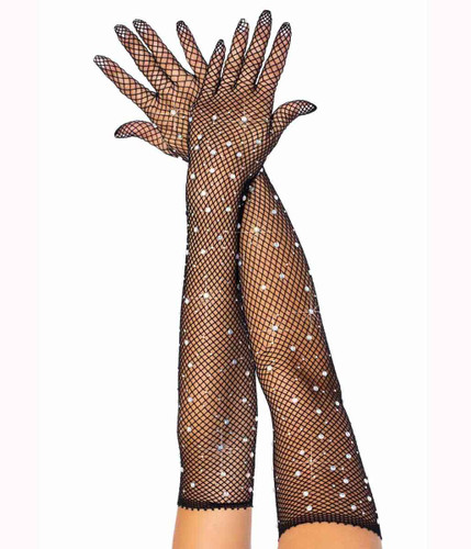 LA2038, Black Rhinestone Fishnet Gloves By Leg Avenue |