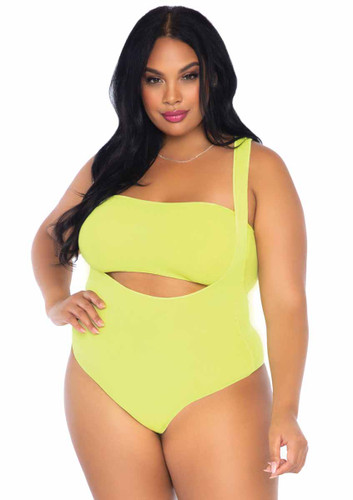 LA89261X, Plus Size Opaque Bandeau and Suspender Bodysuit color neon yelllow by Leg Avenue