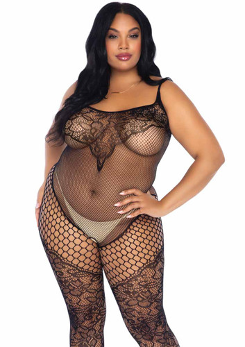 LA89257X, Plus Size Vine Lace and Net Bodystocking by Leg Avenue