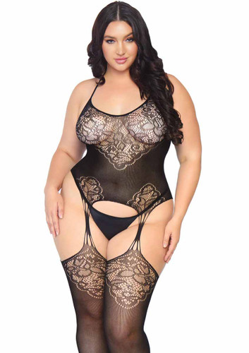 LA89175X, Plus Size Seamless Jacquard BodyStocking by Leg Avenue