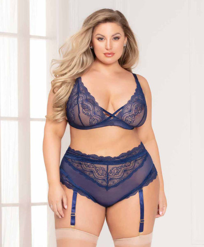 Plus Size Lace and Mesh Bralette Set STM-11077X by Seven Till Midnight