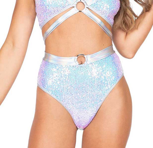 R-3809, SEQUIN HIGH WAISTED Blue SHORT by Roma Costume