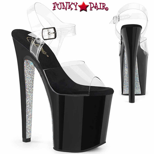 Pleaser | Xtreme-808CRS, 8" Sandal with Contrast Silver Rhinestones