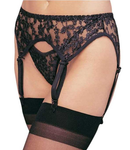 8888Q, Plus size Black Lace Garter Belt Set 