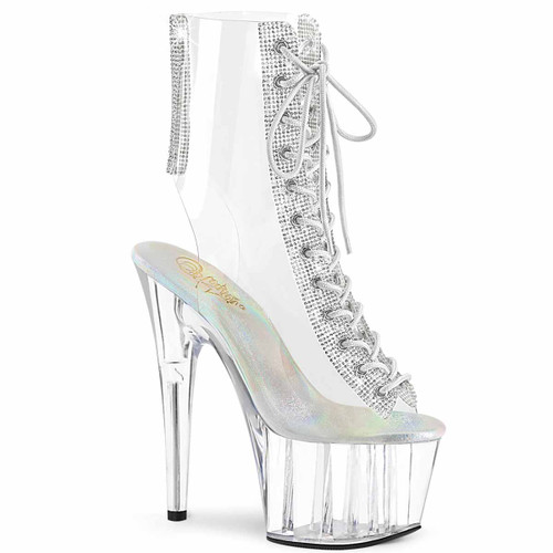 Adore-1016C-2, 7" Clear Ankle Lace-up Ankle Boots by Pleaser