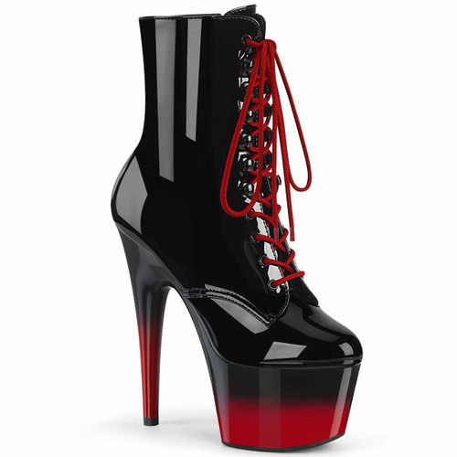 ADORE-1020BR-H, 7" Two Tone Black/Red Lace Ankle Boots by Pleaser USA