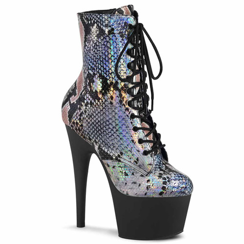 7" Silver Holographic Snake Print Ankle Boots Adore-1020SP, by Pleaser