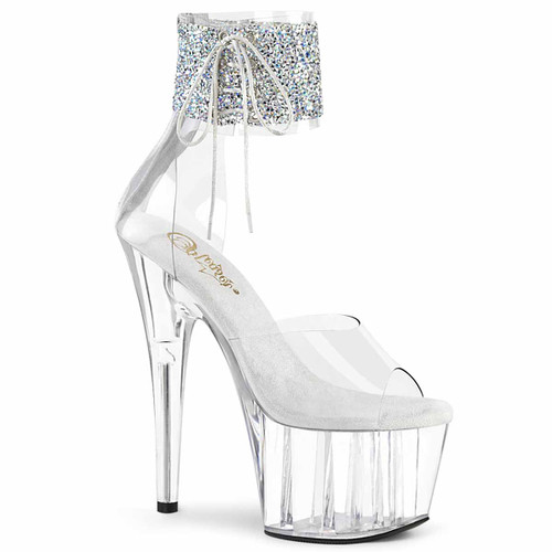 Adore-724RS-02, 7" Multi Rhinestones Ankle Cuff Platform Sandal by Pleaser USA